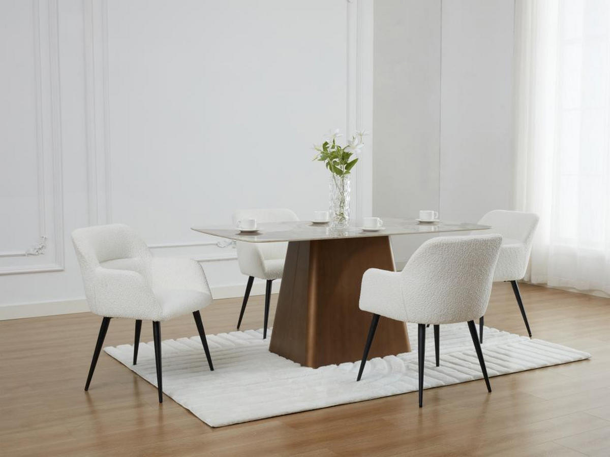 STUHL mit Armlehnen 2er-Set - Bouclé-Stoff & schwarzes Metall - Weiß - HEKA - Weiß, Textil (61/78/59.5cm) - Vente-Unique