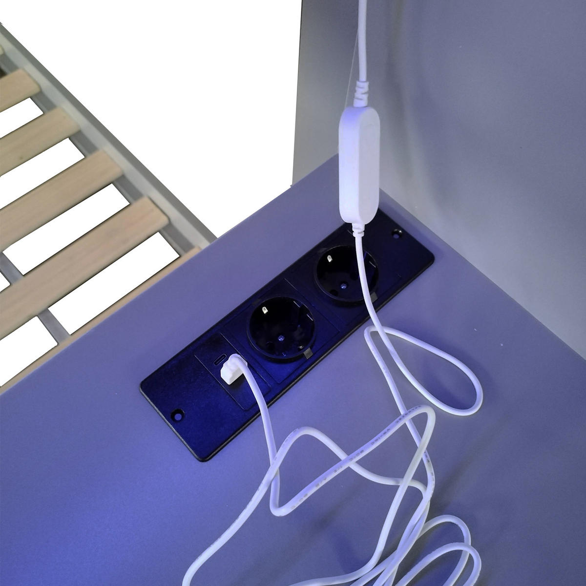 ETAGENBETT 90/200 cm mit Schreibtisch und LED, DE-41592, in Grau - Grau, Holzwerkstoff (90/200cm) - ComfortXL