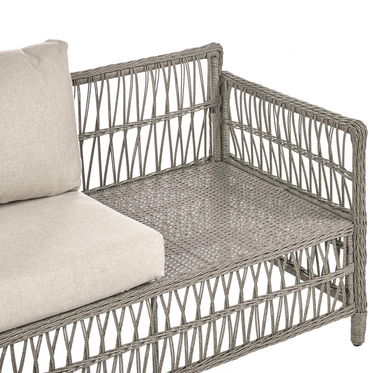 GARTENSOFA mit Ottomane 3-Sitzer Polyrattan Grau Ofena - Grau, Kunststoff (186/83/66cm) - Beliani