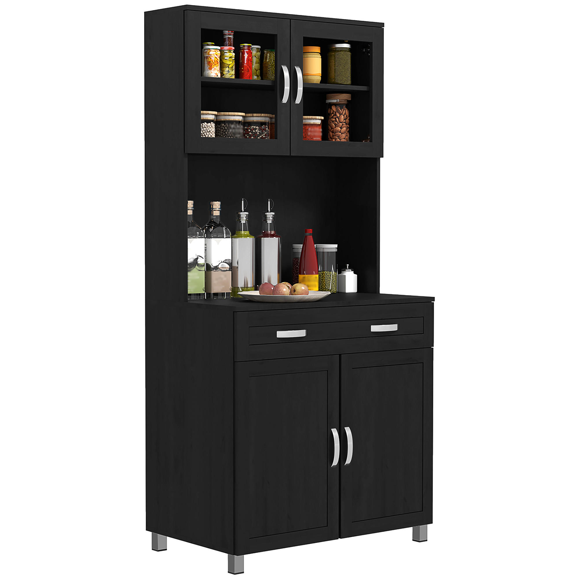 BUFFET DE-11309 4 Türen & Schublade mit Arbeitsplatte Schwarz - Schwarz, Holzwerkstoff (121.92/431.8/203.2cm) - ComfortXL