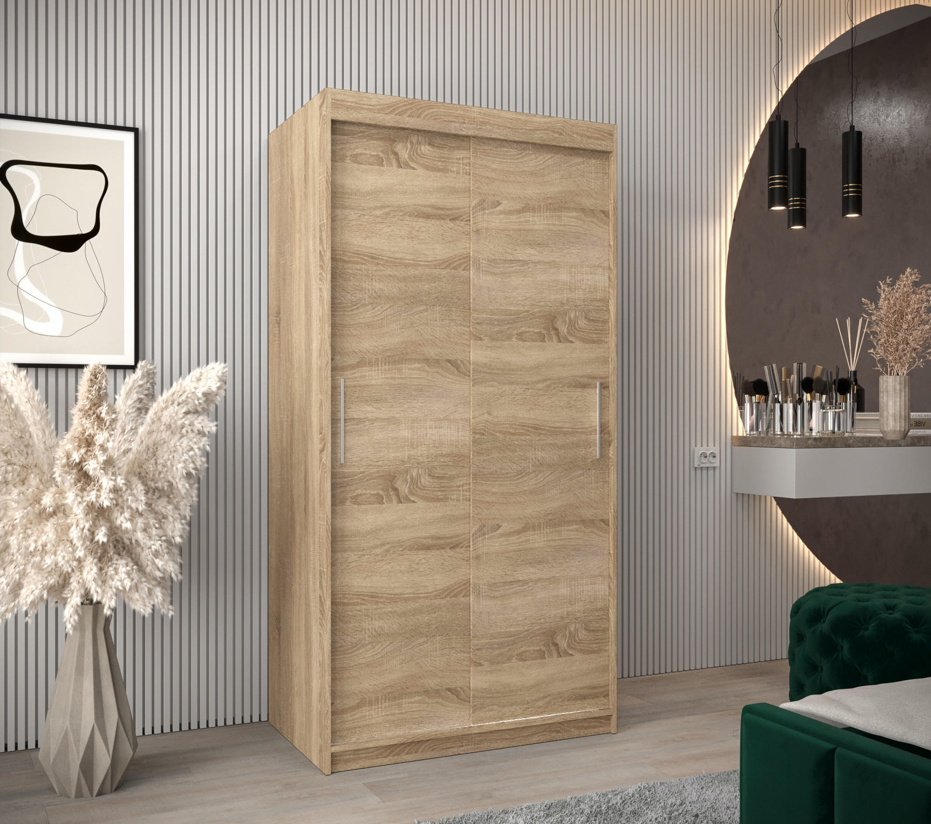SCHWEBETÜRENSCHRANK 200/100/62 2-türig - Silberfarben/Sonoma Eiche, Holz/Kunststoff (100/200/62cm) - MÖBEL KRYSPOL