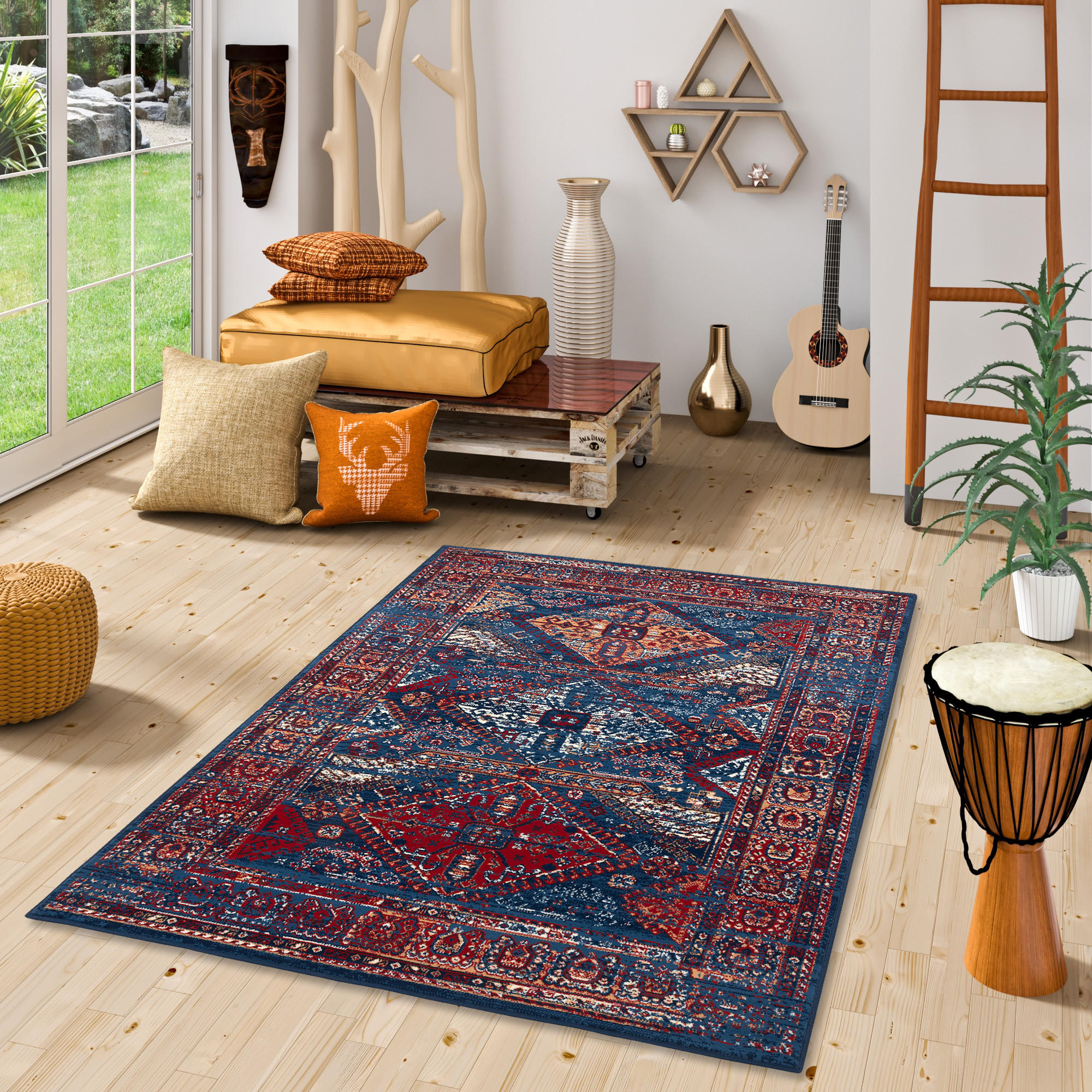 DESIGNER TEPPICH POP-VINTAGE ORIENT BORDÜRE - Blau, Textil (200/300cm) - Pergamon