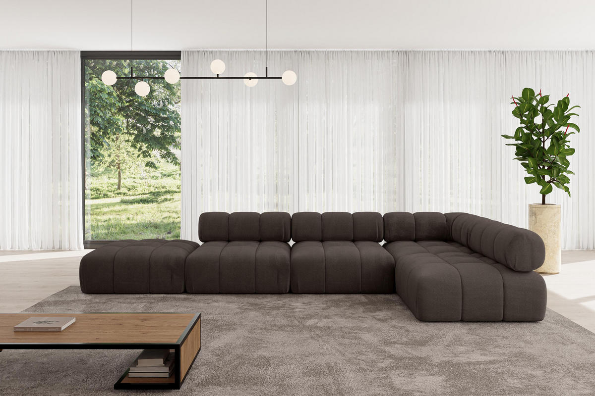ECKSOFA modulares Sofa Favio-L2 - 380x190x70 cm Braun Velours - Braun, Holzwerkstoff/Textil (380/190cm) - ALTDECOR