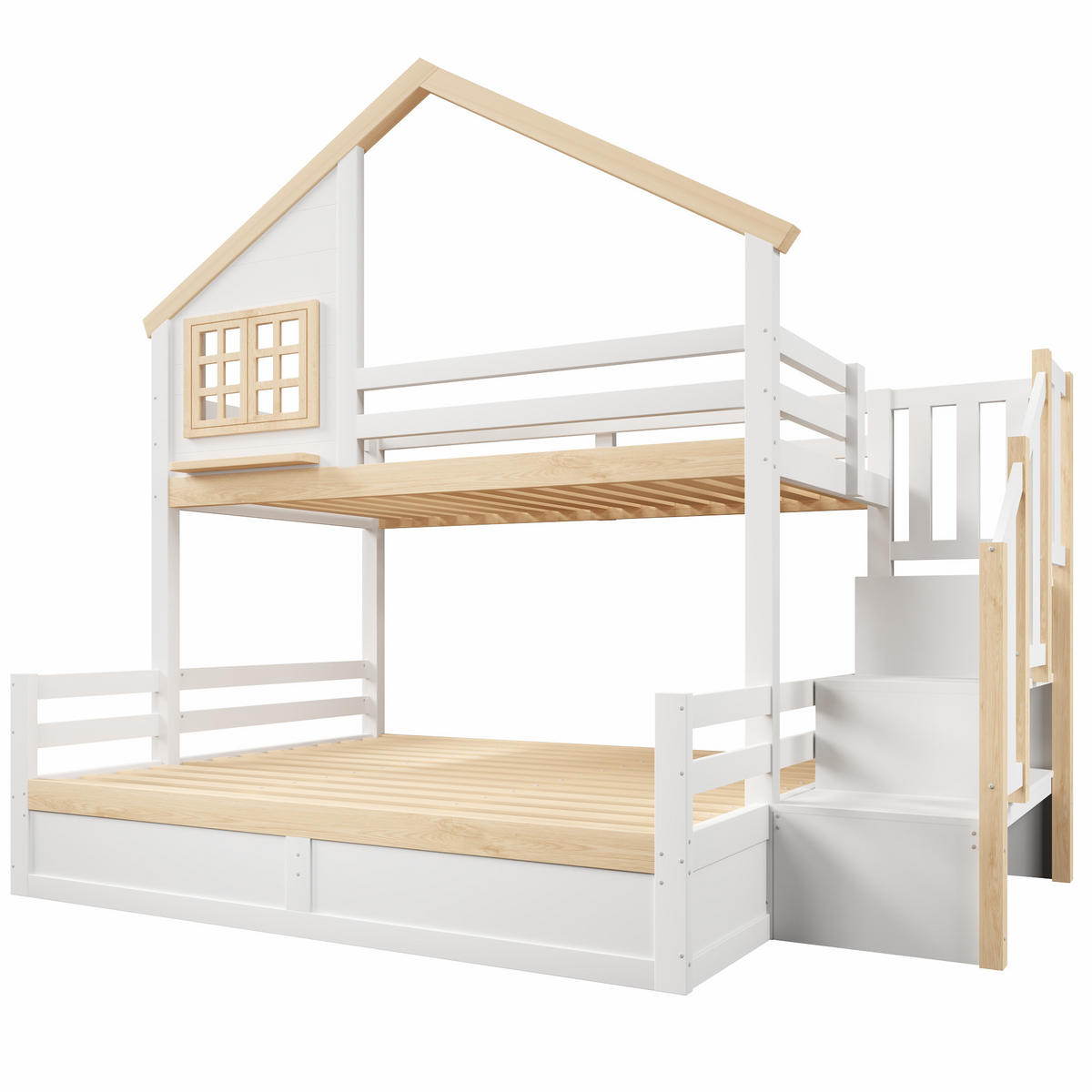 ETAGENBETT mit Stauraum 90x200 cm und 140x200 cm Weiß/Natur - Weiß, Holz (140/200cm) - Meubliv