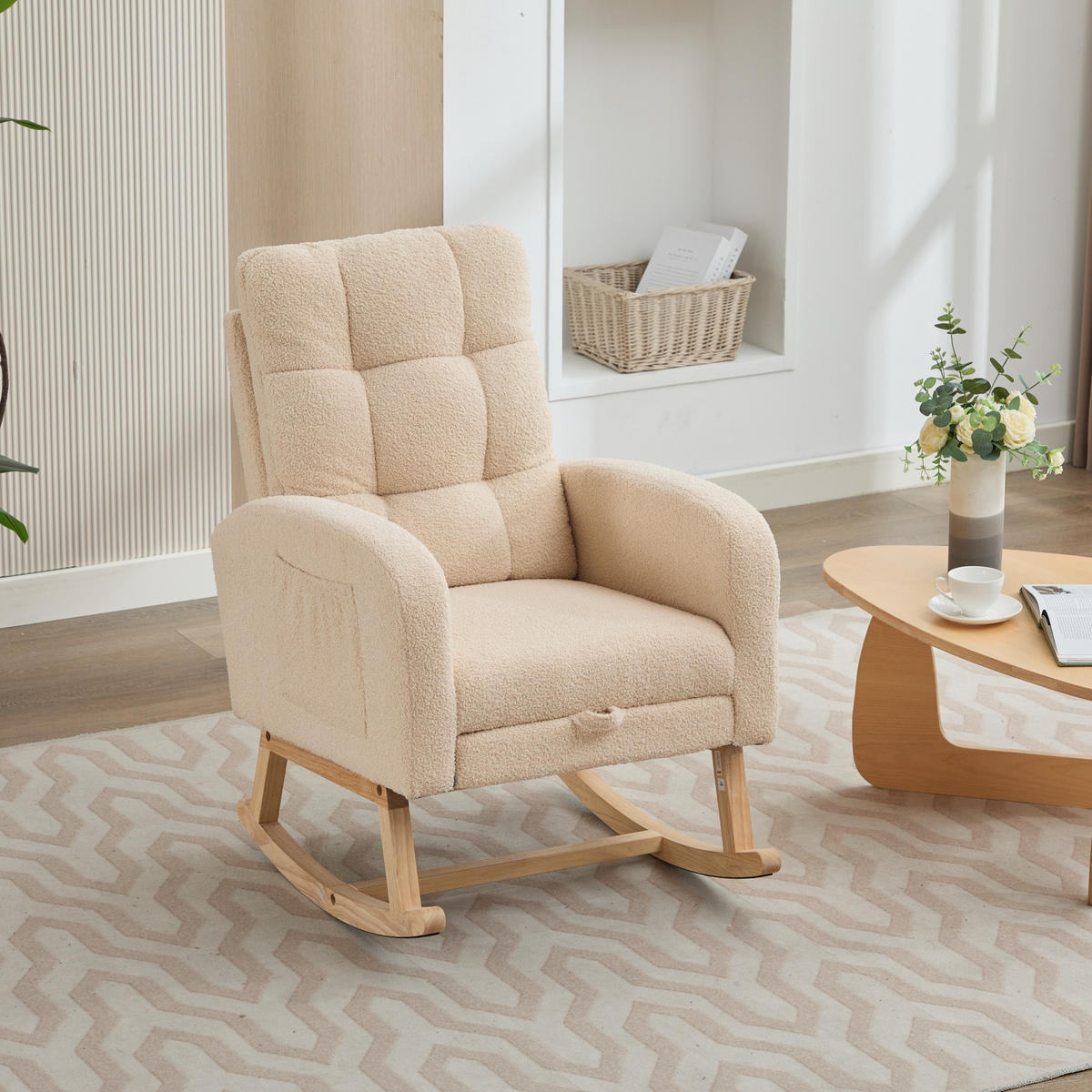 SCHAUKELSTUHL Beige Bouclé mit versteckten Beinstützen - Beige, Textil (50/99/132cm) - Oxeza