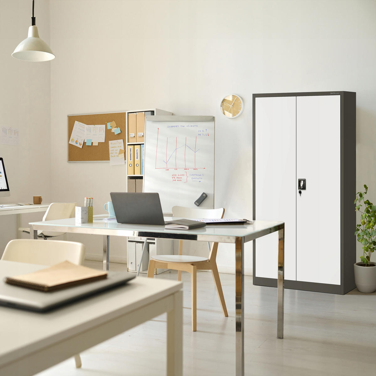 AKTENSCHRANK JAN 185x90x45 cm - Anthrazit/Weiß, Metall (90/185/40cm) - Jan Nowak