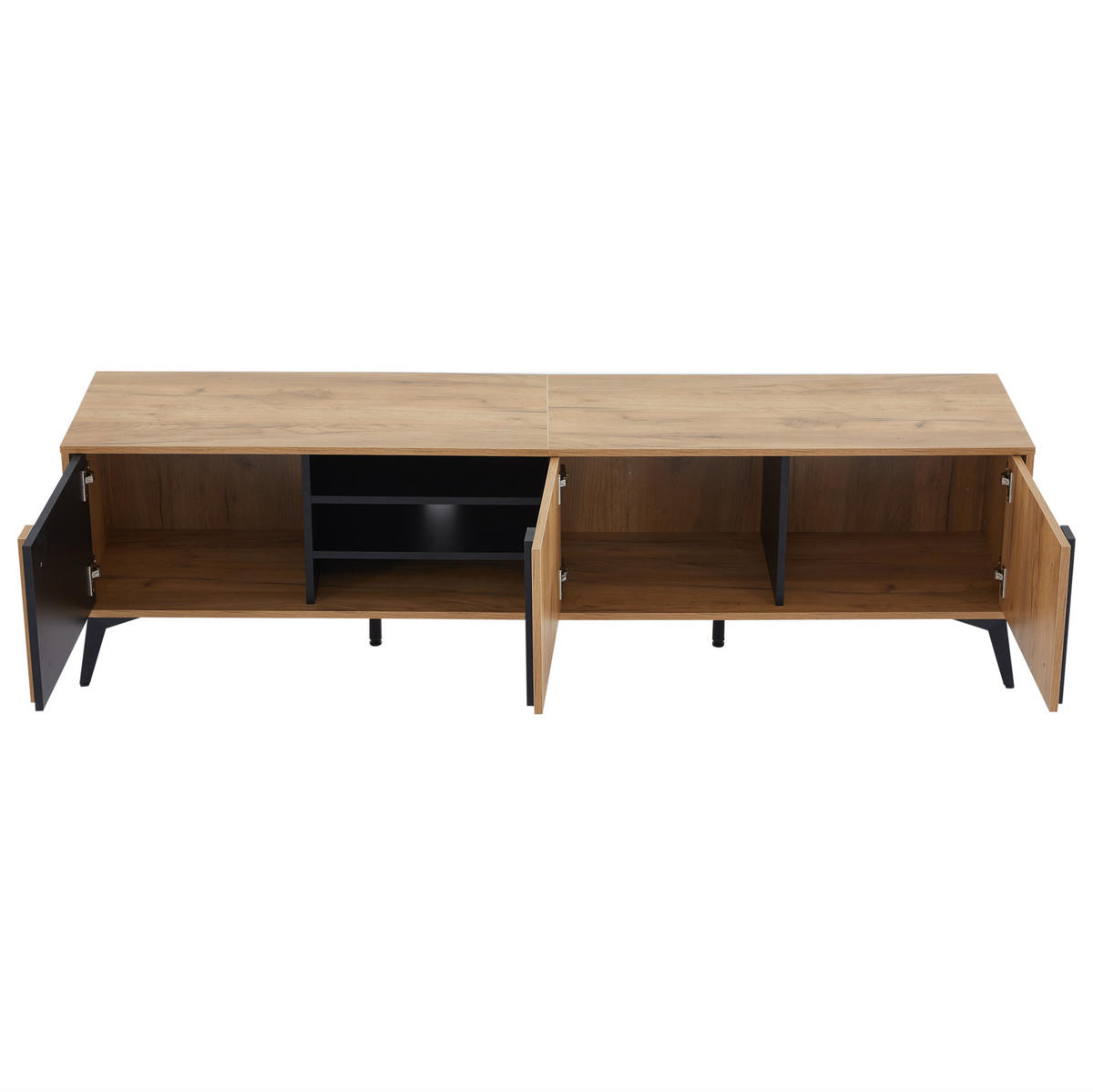 TV-SCHRANK 180/40/50 cm schwarz-braun Spanplatte mit 3 Türen und offenem Fach - Schwarz, Holzwerkstoff (180/50/40cm) - OKWISH