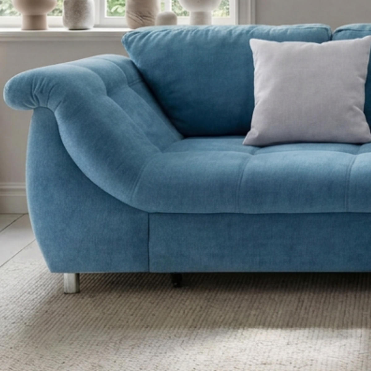 ECKSOFA mit Schlaffunktion, Wellenunterfederung, Ottomane rechts B250/T190/H84 cm, Liegefl. 179x190 cm, Mikrofaser Blau / 17107 - Blau/Chromfarben, Textil/Metall (250/190cm) - luma-home