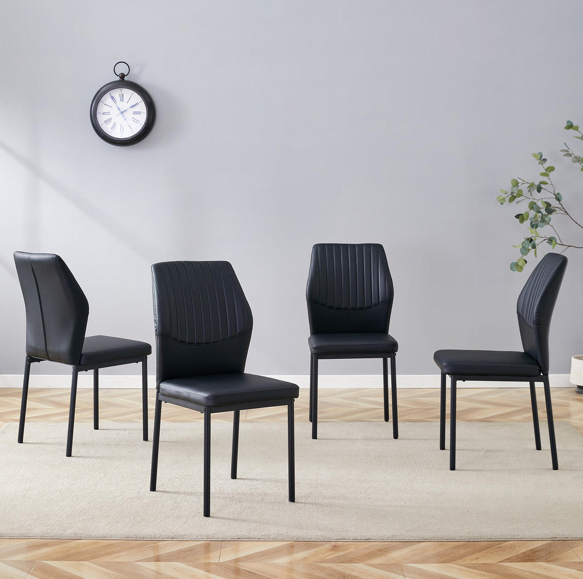ESSZIMMERSTUHL 4er-Set mit PU-Bezug Schwarz - Schwarz, Metall (42.6/93/43cm) - Meubliv