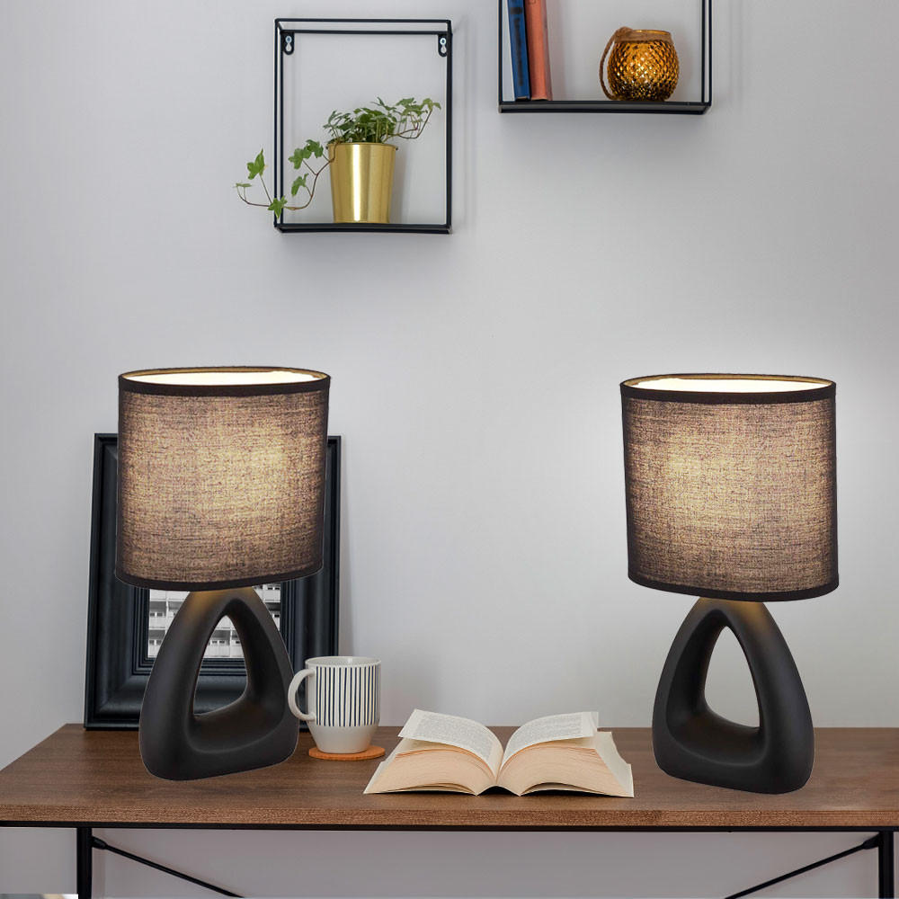 TISCHLEUCHTE Keramik Schwarz 2er Set - Schwarz, Textil (17/10/30cm) - Globo Lighting