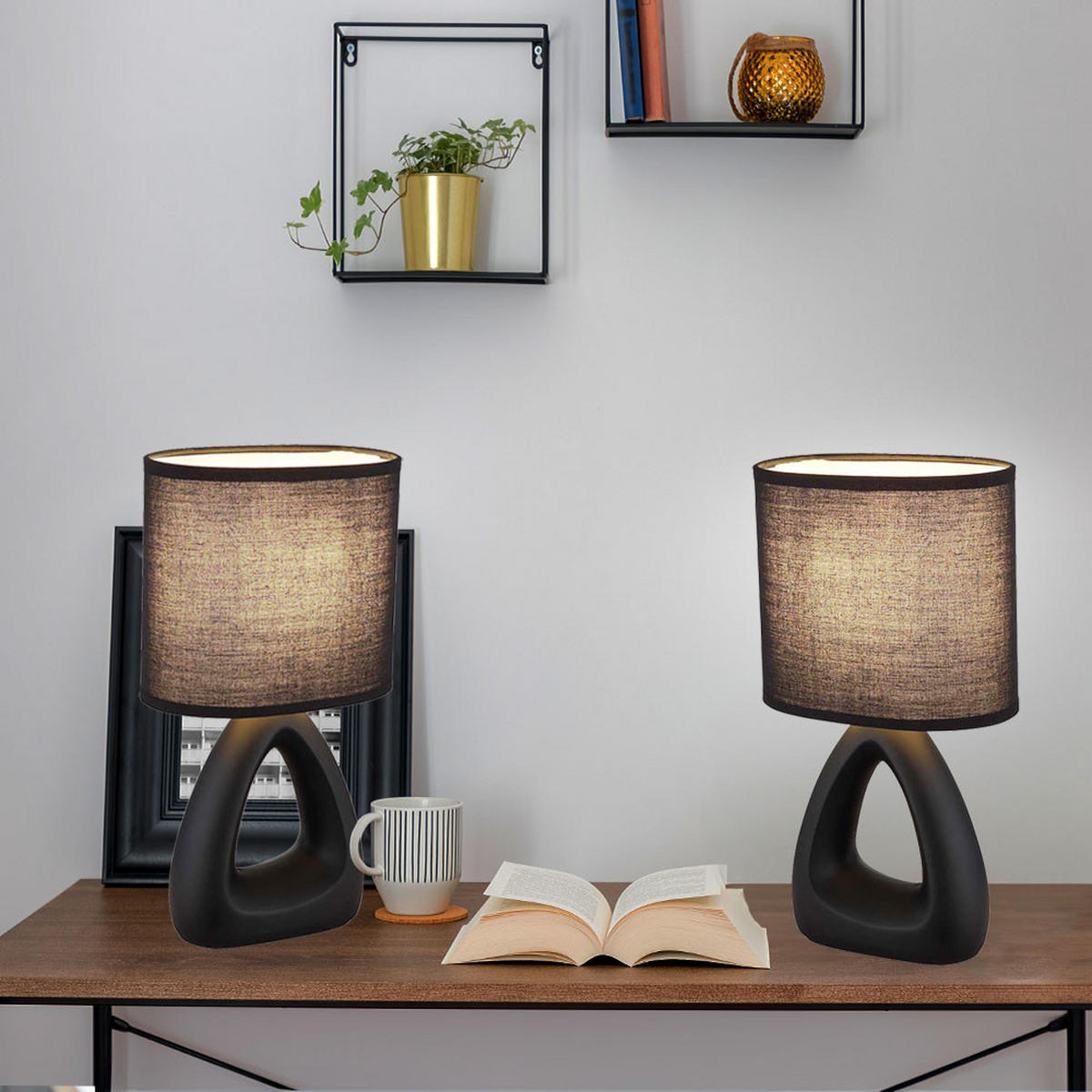 TISCHLEUCHTE Keramik Schwarz Textil - Schwarz, Textil (17/10/30cm) - Globo Lighting
