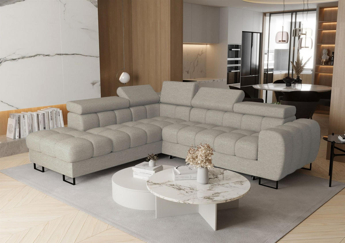 ECKSOFA Bastien Max Mit Schlaffunktion - Beige, Holzwerkstoff/Textil (225/260cm) - Fun Möbel