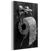 METALLBILD WC - Toilettenpapier - Schwarz und weiß - Glitter 40x60 cm - Silberfarben, Metall (40/60cm) - MuchoWow