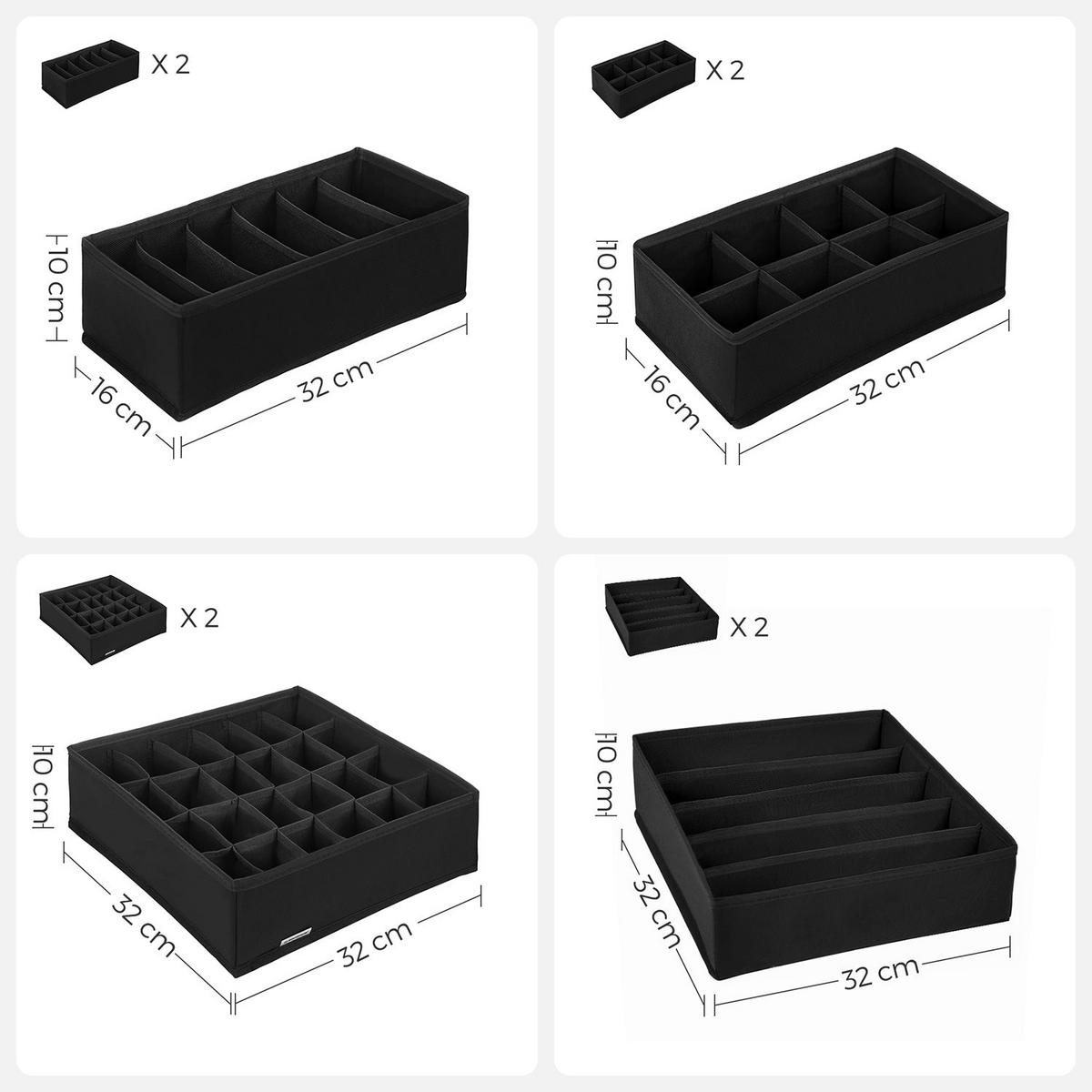 AUFBEWAHRUNGSBOXEN FÜR UNTERWÄSCHE MONROVIA 8ER-SET - Grau, Textil (10/32/32cm) - Hansiro
