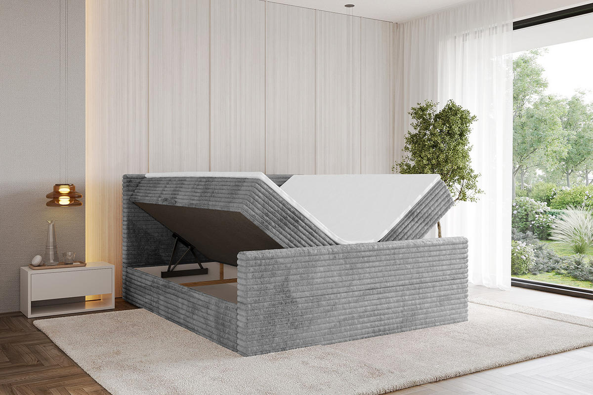 BOXBETT mit Matratze H4 und Lattenrost - TOLO-Z-v1 - 180x200 Cord - Hellgrau - Hellgrau, Holzwerkstoff (180/200cm)