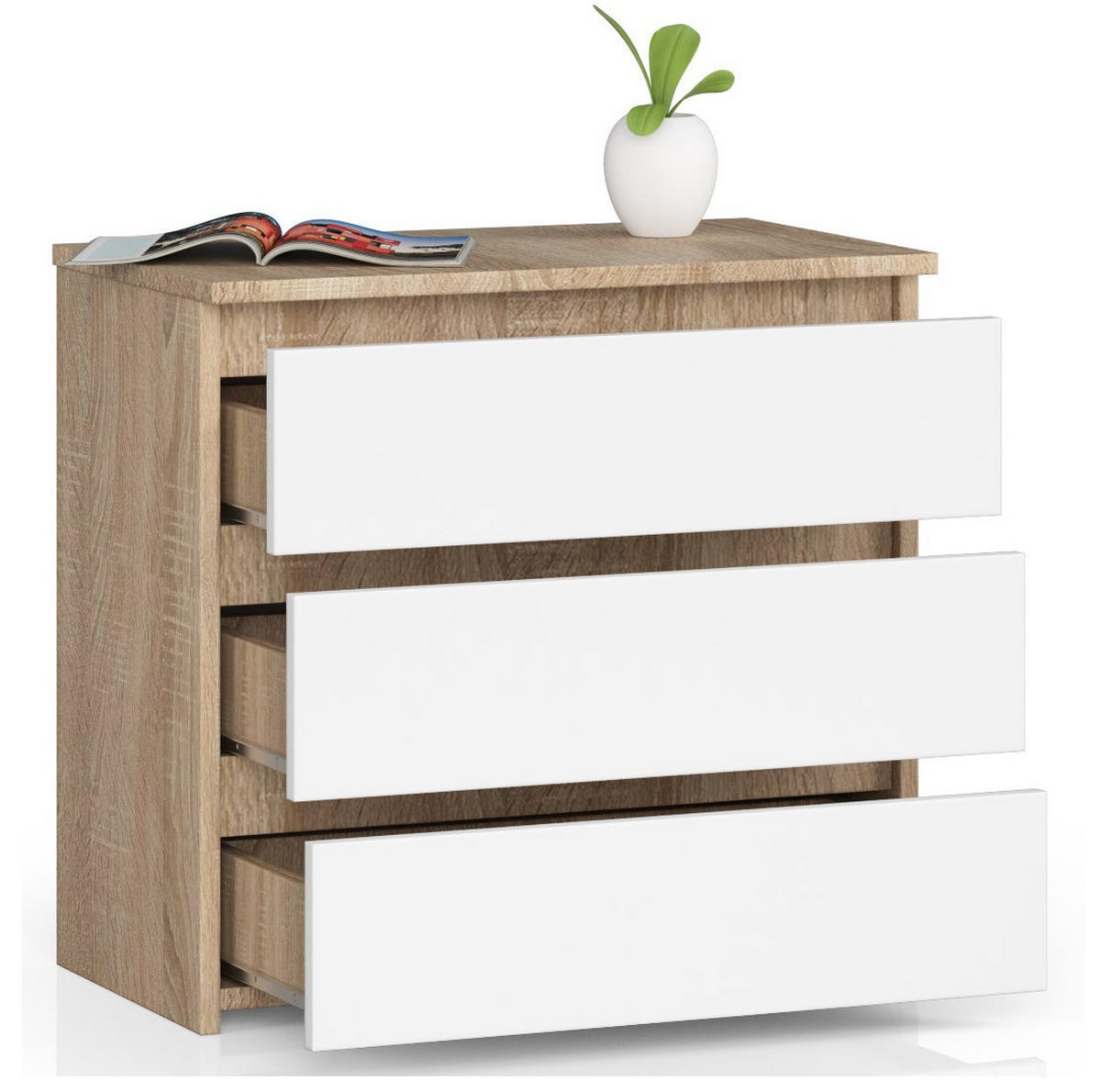 KOMMODE Marte mit 3 Schubladen - Naturfarben, Holzwerkstoff (60/57/35cm) - Home Collective