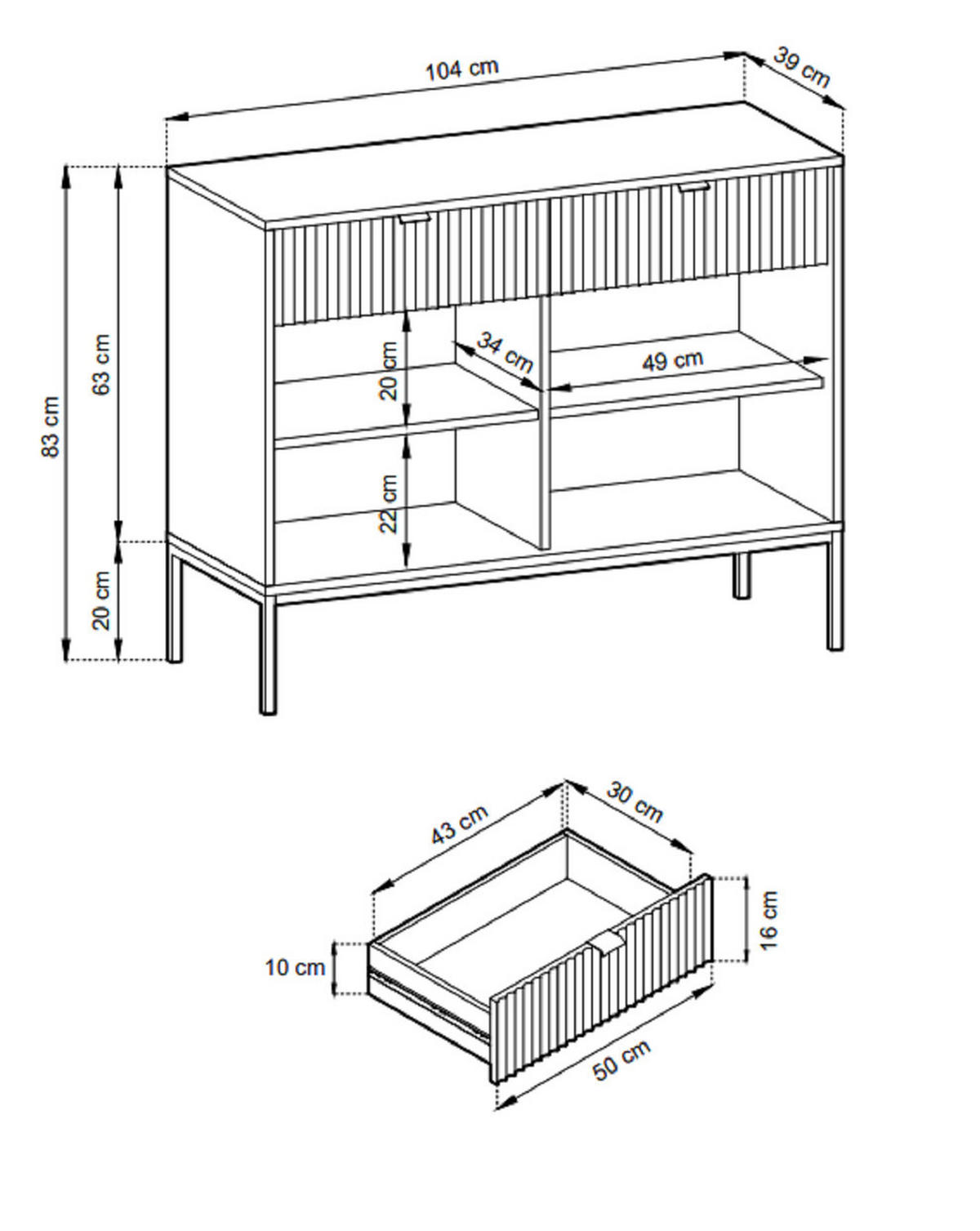 SIDEBOARD 104 cm mit Schubladen Galla, Sideboard, Grau + Gold - Goldfarben/Grau, Holz (104/83/39cm) - Emporius