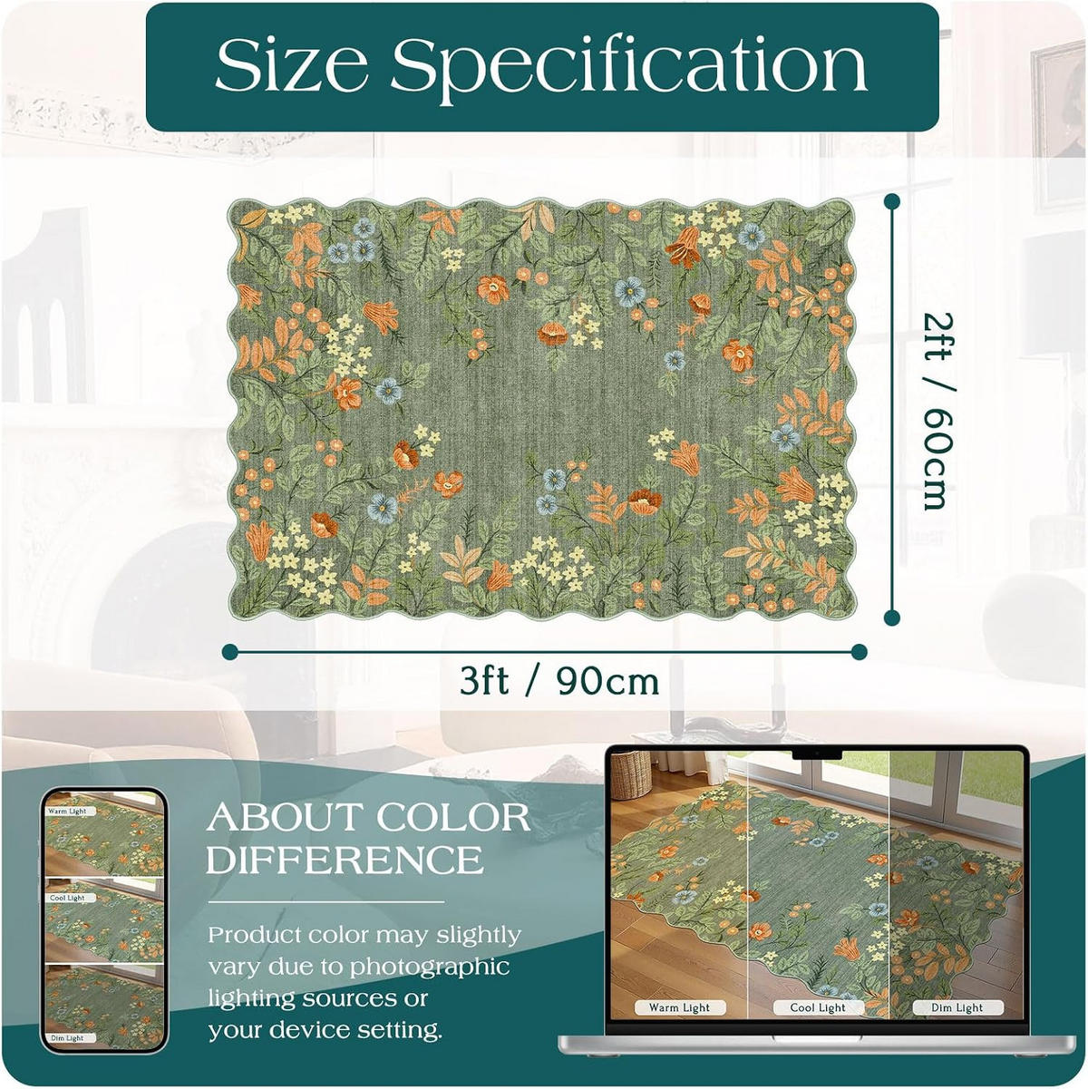 TEPPICH – 60 x 90 cm – Grün – Staubdichter und fleckenabweisender - Grün, Textil (60/90cm)