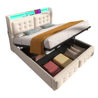 POLSTERBETT mit Bettkasten 140/200 cm in Beige mit LED und USB-C - Beige, Textil (140/200cm) - BEAOK