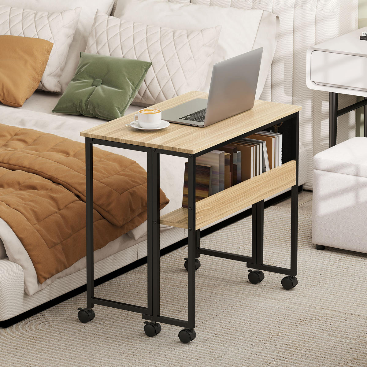SCHREIBTISCH Eichenoptik klappbar mit Rollen und Ablage 80/50/75 cm - Eichefarben, Holzwerkstoff (50/80/75cm) - PANGIVO