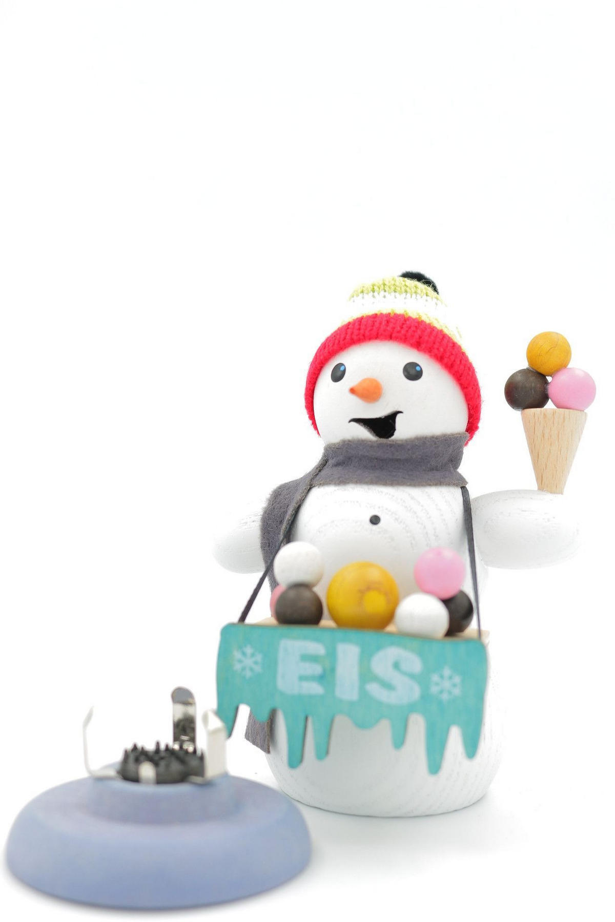 RAUCHFIGUR Schneemann Eisverkäufer 13 cm - Multicolor, Holz (6/13/10cm)