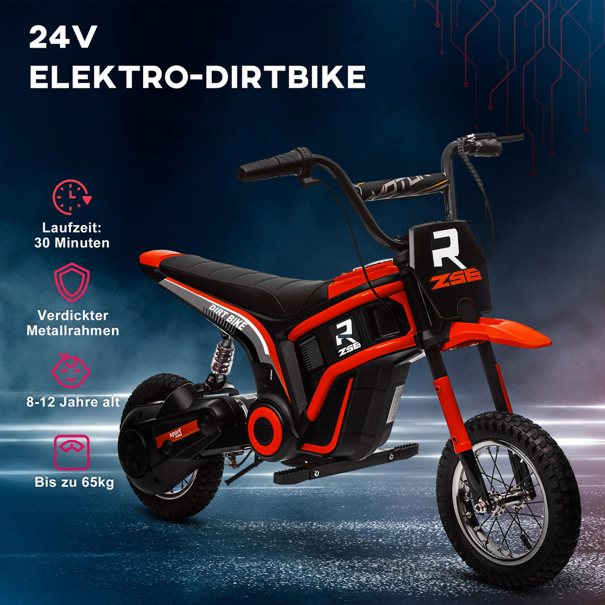 KINDERMOTORRAD, Rot, Kunststoff, Metall - Rot, Kunststoff (119/64/76.5cm) - HOMCOM