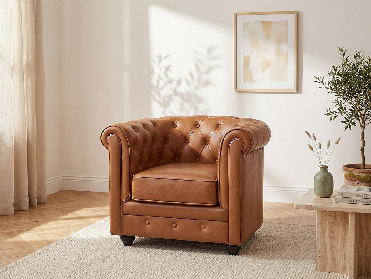 SESSEL mit gerader Rückenlehne - 1 Person-Sitzer - Leder - Camel - - Hellbraun, Leder (82/72/78cm) - Vente-Unique