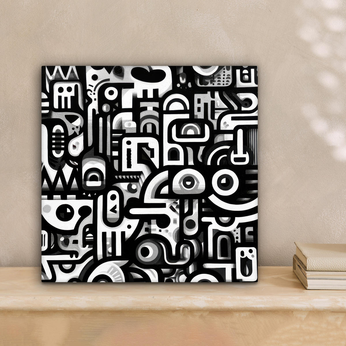 LEINWANDBILD Symbole - Abstrakt - Grafik - Schwarz Deko Wohnzimmer 20x20 cm - Schwarz, Textil (20/20cm) - MuchoWow