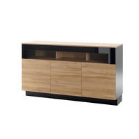 SIDEBOARD M14 Schwarz Hochglanz & Grandson Oak hell 149/85/43 cm mittel - Schwarz Hochglanz/Eichefarben, Holzwerkstoff (149/85/43cm) - Livojo