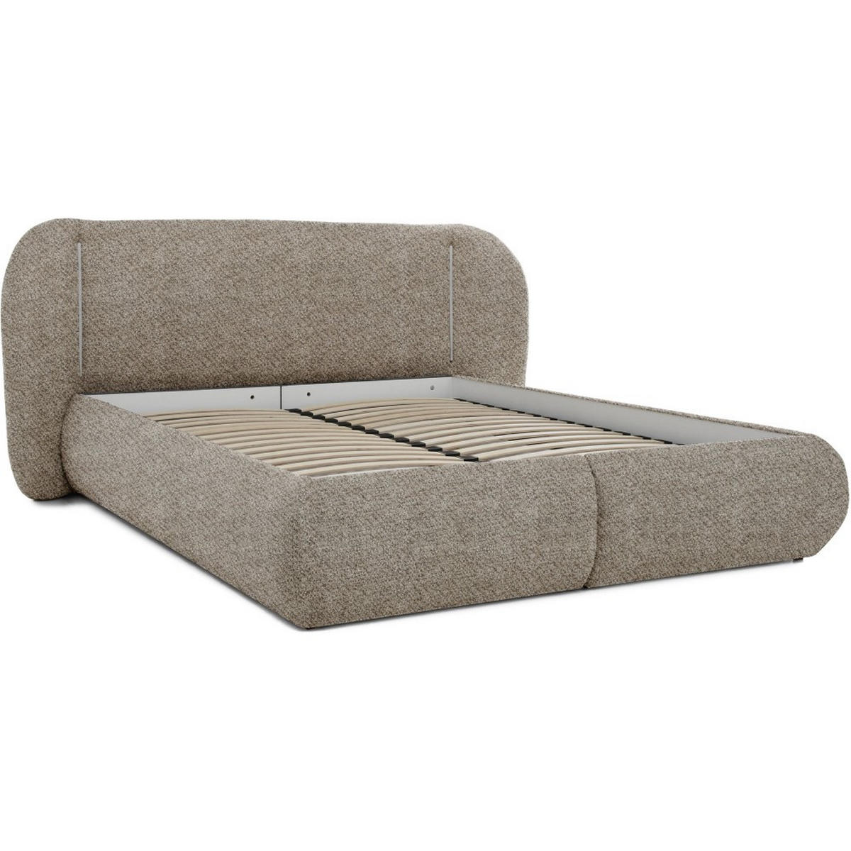 POLSTERBETT Corfu mit LED-Beleuchtung, mit Bettkasten, rundliche Formen, 180x200, Braun - Braun, Textil/Metall (180/200cm) - Beautysofa