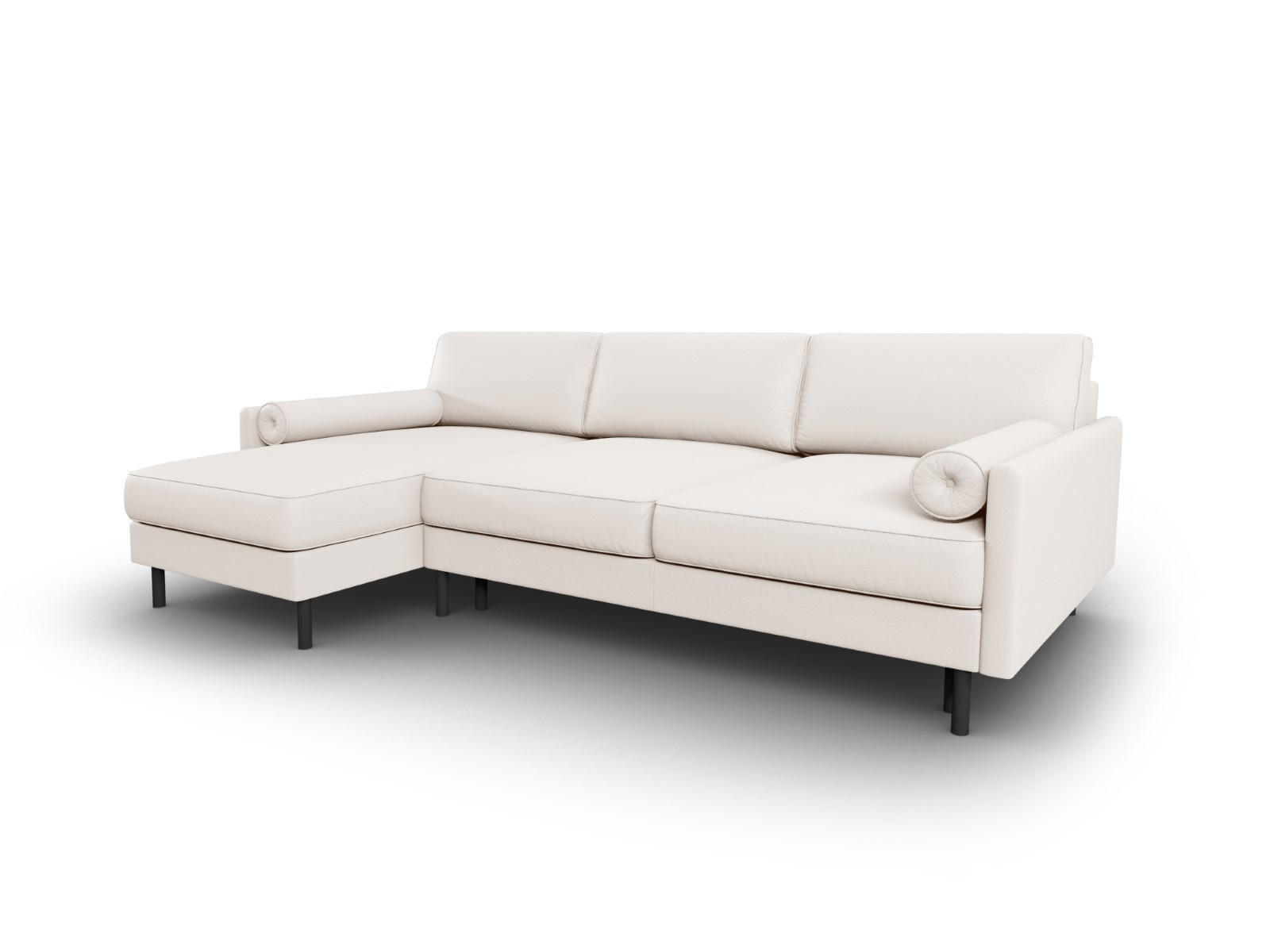 AUSKLAPPBARES-ECKSOFA links mit Container Scott aus strukturiertem Stoff leichtes beige 5 Sitzplätze - Beige, Textil (142/212cm) - Micadoni