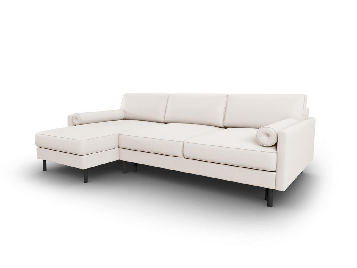 AUSKLAPPBARES-ECKSOFA links mit Container Scott aus strukturiertem Stoff leichtes beige 5 Sitzplätze - Beige, Textil (142/212cm) - Micadoni