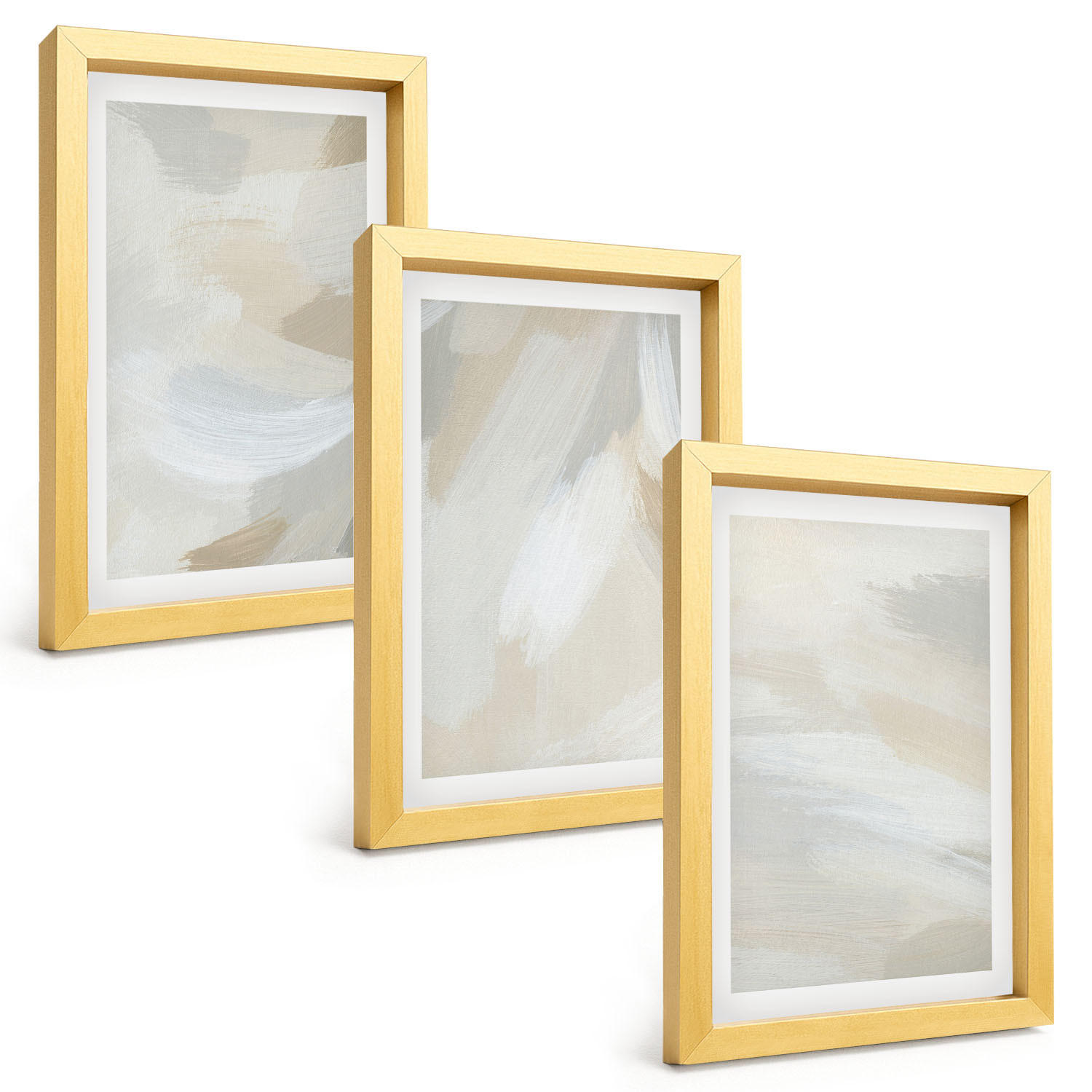 BILDER SET 3er Set - 20x30 cm Goldrahmen - Abstrakter Pinselhintergrund - Goldfarben, Kunststoff (20/30cm) - TULUP