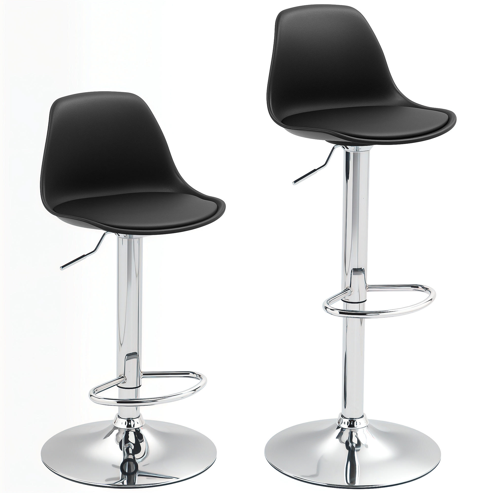 BARHOCKER 2er Set, Gepolstert Barstuhl mit Stahlgestell, Lehne für Küche Schwarz - Schwarz, Leder (41/104/42cm) - HOMCOM