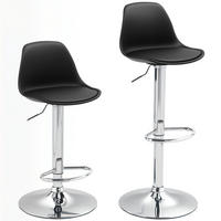 BARHOCKER 2er Set, Gepolstert Barstuhl mit Stahlgestell, Lehne für Küche Schwarz - Schwarz, Leder (41/104/42cm) - HOMCOM