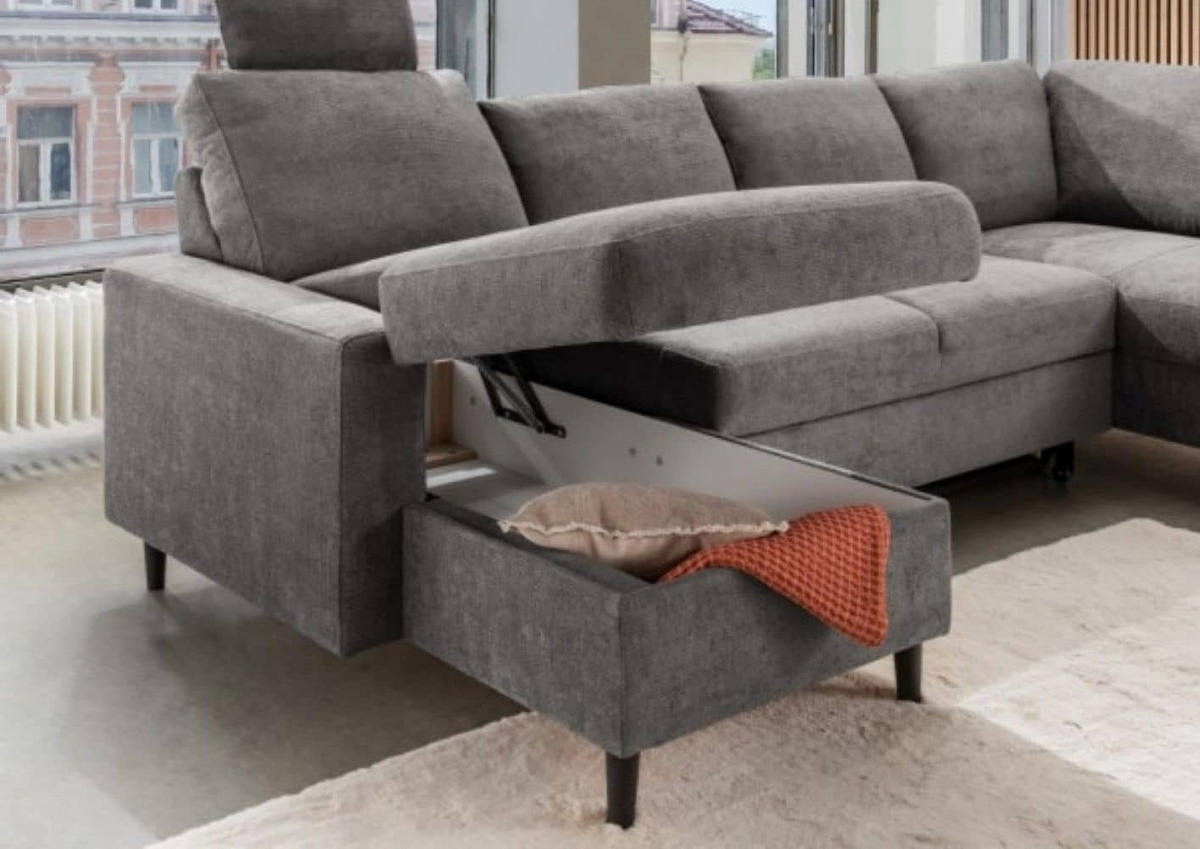 WOHNLANDSCHAFT Passo Coroni von Benformato – Schlaffunktion, Stauraum, L-Form (Dunkelgrau) - Dunkelgrau/Hellgrau, Textil (30/8.8/305cm) - Benformato