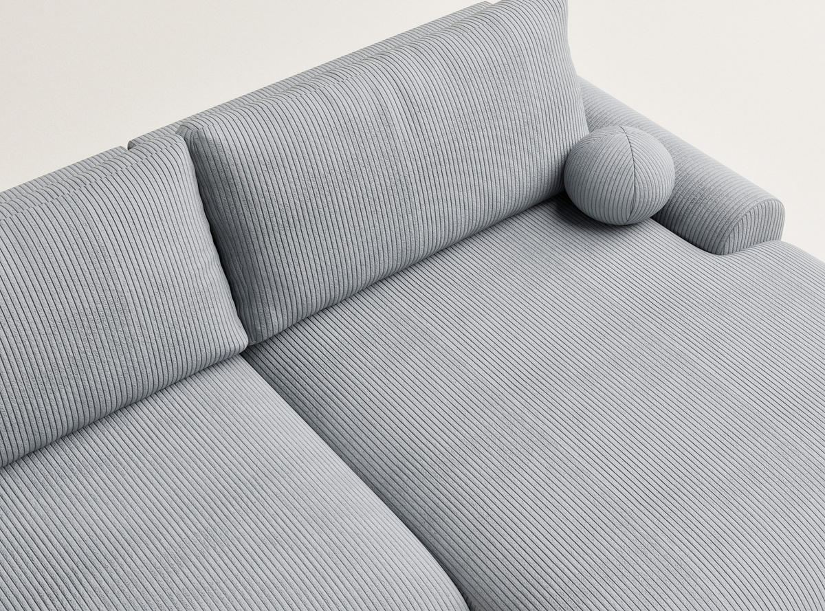 ECKSOFA MIT SCHLAFFUNKTION Tallin Hellgrau Samtstoff - Blaugrau/Schwarz, Holz/Holzwerkstoff (240/145cm) - Maison de Reve