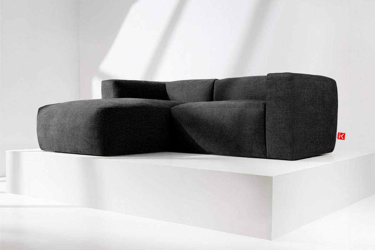 ECKMODULSOFA-LINKS BUFFO 3/4 Sitzer mit extrem weicher Sitzfläche, Gewebestoff, graphit - Graphitfarben, Textil (237/180cm) - KONSIMO®