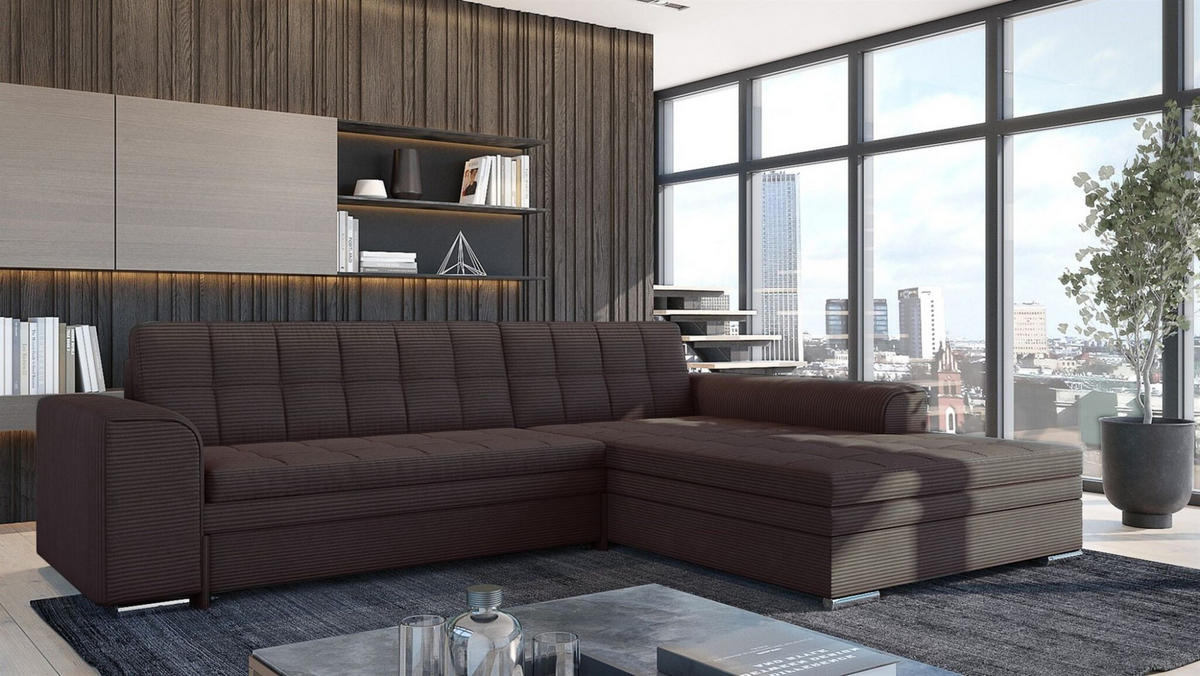 ECKSOFA Lusaka Mit Schlaffunktion - Dunkelbraun, Holzwerkstoff/Textil (198/292cm) - Fun Möbel