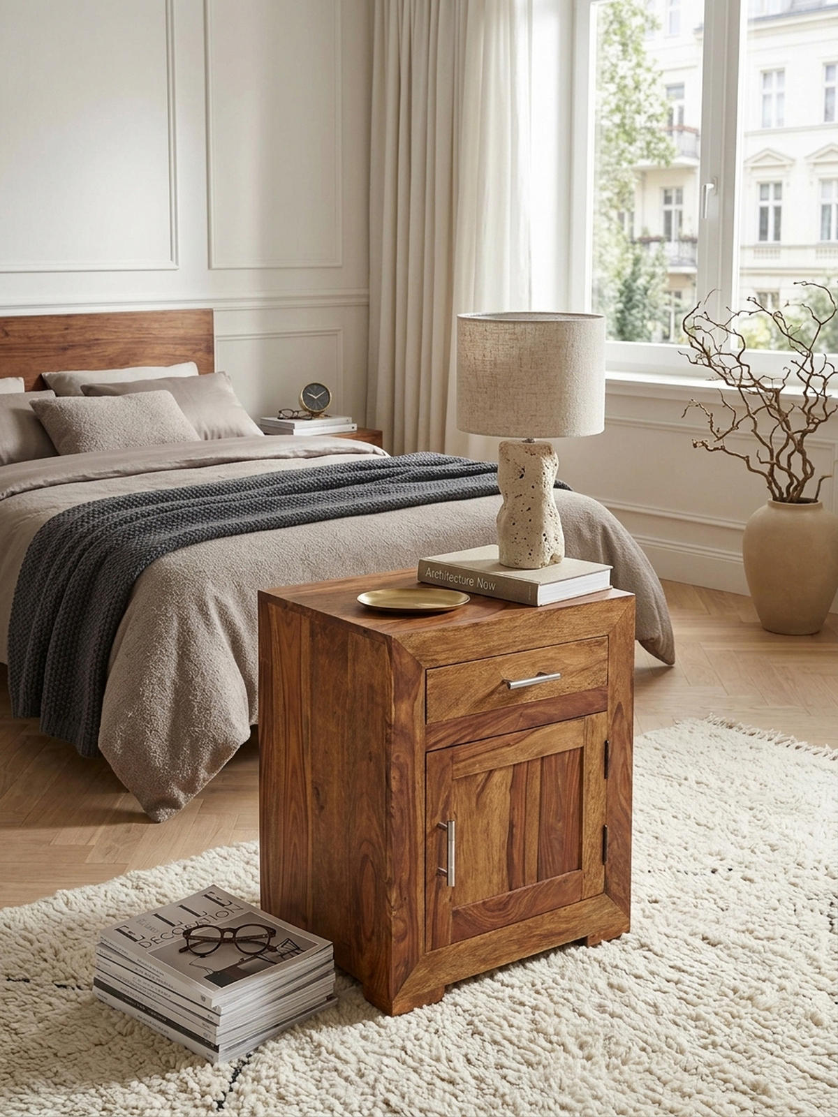 NACHTTISCH Massivholz Schublade Tür Landhausstil, Braun 50x40x60 cm - Braun, Holz/Metall (50/60/40cm) - KADIMA DESIGN