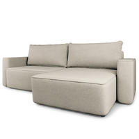 ECKSOFA BELISE CL Creme Veloursstoff mit Schlaffunktion - Creme, Holz/Textil (252/162cm) - MASSENO