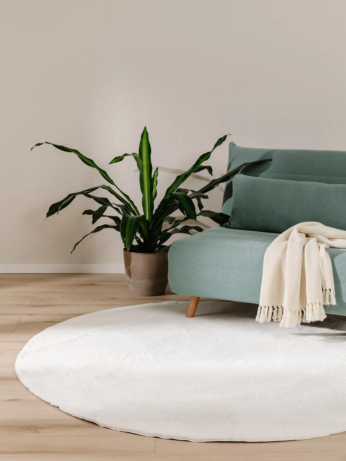 KUNSTFELL-TEPPICH Furry Cream ø 80 cm rund - Creme, Kunststoff (80/80cm) - benuta