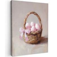 LEINWANDBILD Korb - Eier - Rosa Wandbild Wohnzimmer 60x80 cm - Beige, Textil (60/80cm) - MuchoWow