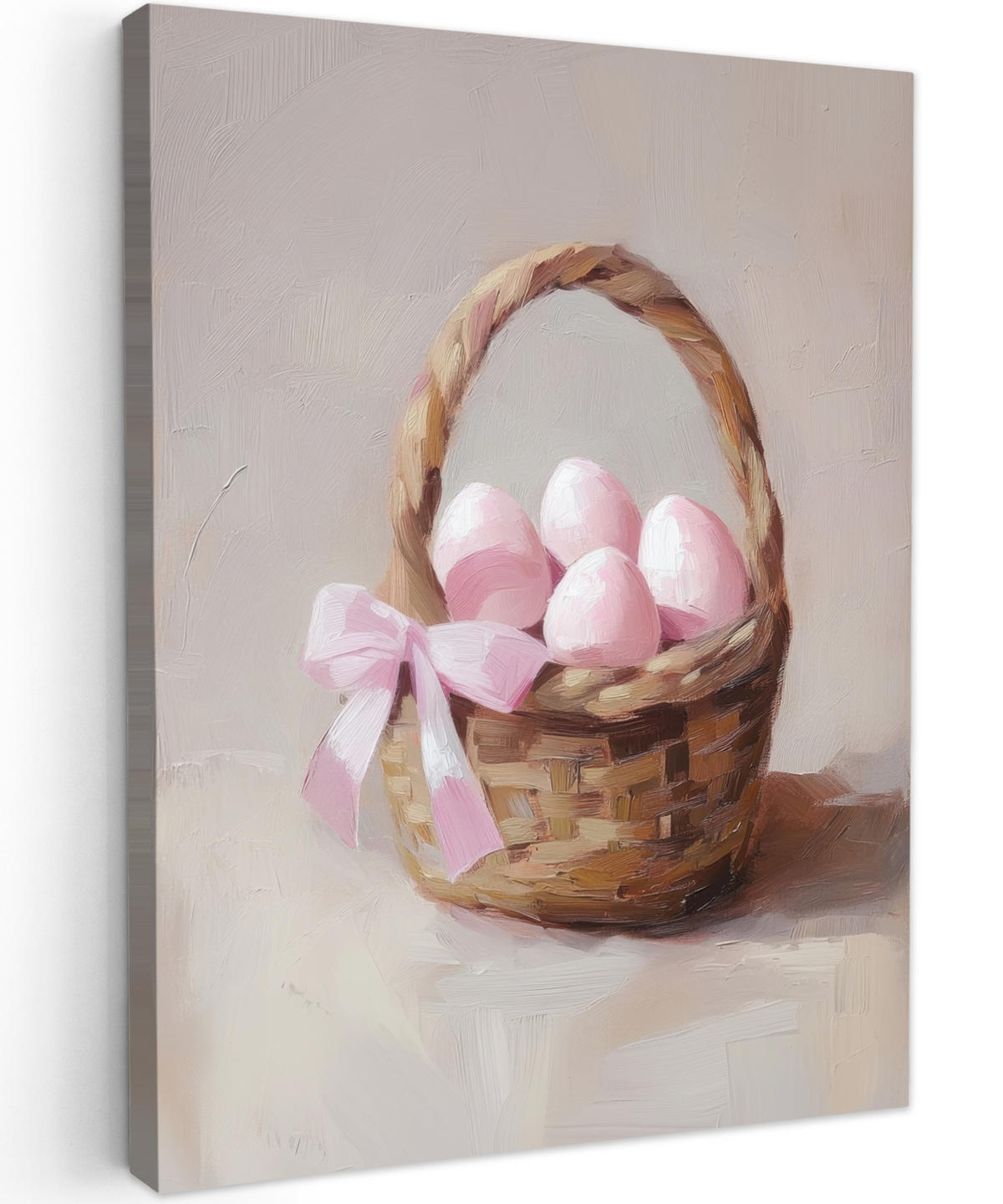 LEINWANDBILD Korb - Eier - Rosa Wandbild Wohnzimmer 60x80 cm - Beige, Textil (60/80cm) - MuchoWow