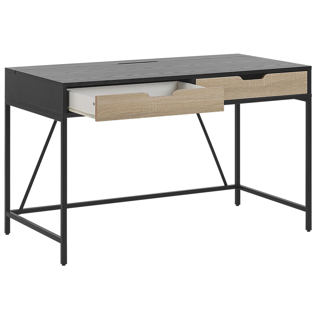 SCHREIBTISCH schwarz/heller Holzfarbton 120/60/75 cm Jena - Schwarz, Holzwerkstoff (60/120/75cm) - Beliani