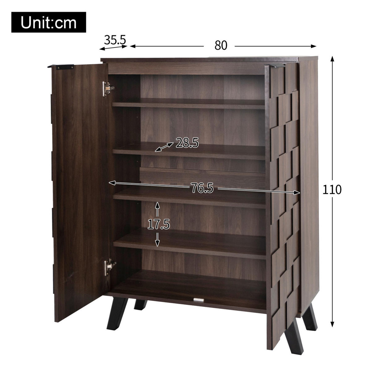 SCHUHSCHRANK 80/35,5/110 cm in dunkler Holzoptik mit 2 Türen - Naturfarben, Holzwerkstoff (80/110/35.5cm) - BEAOK
