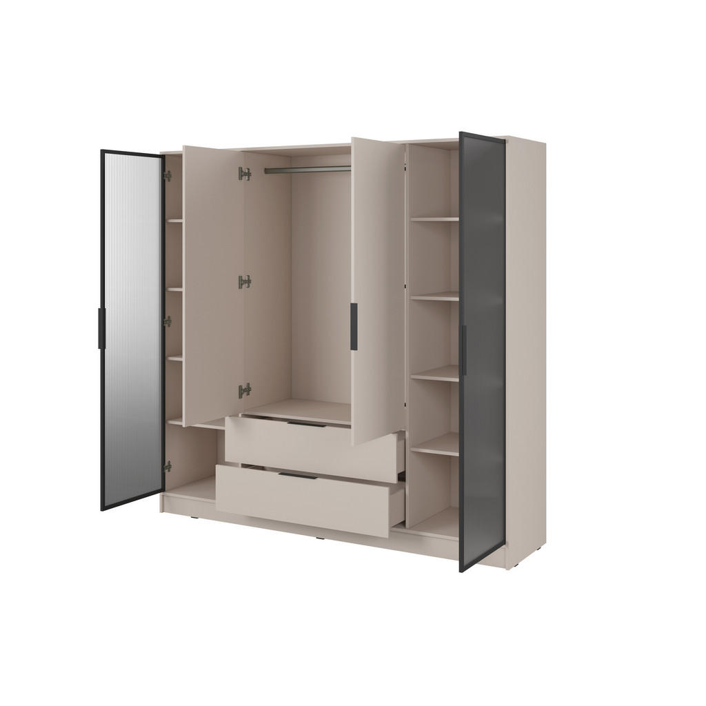 Thumbnail - Möblo Drehtürenschrank, Kaschmir, Holzwerkstoff, 2 Schubladen, 206x200x51 cm, Schlafzimmer, Kleiderschränke, Drehtürensc...