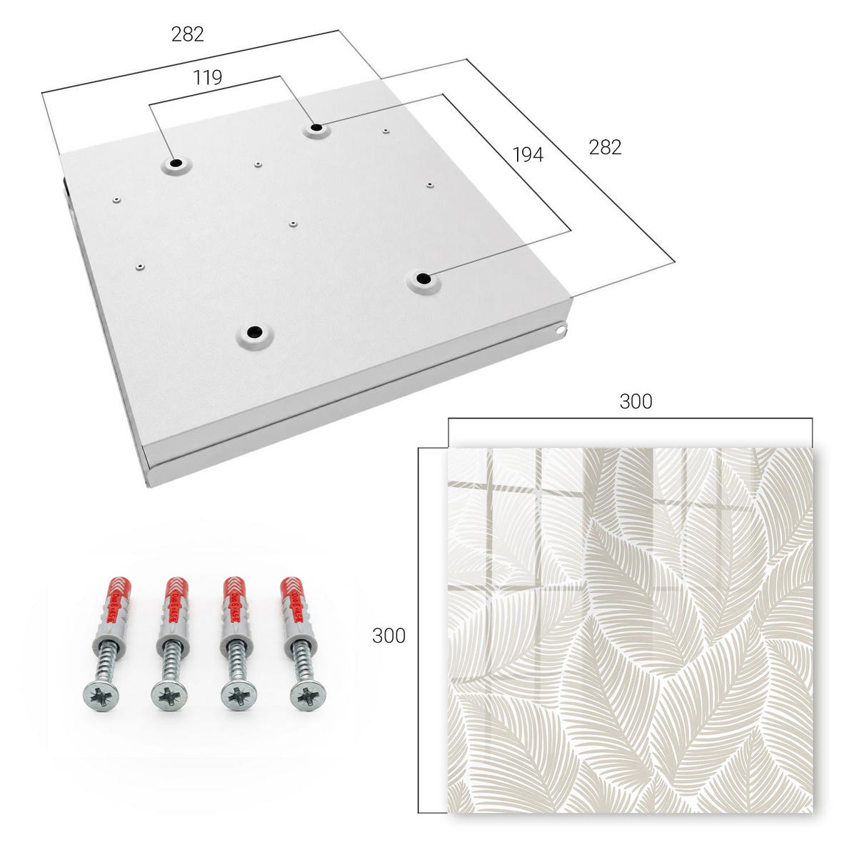 SCHLÜSSELBOX Weiß 30x30 cm – Türöffnung nach rechts - Friedliche Blätter - Beige, Metall (30/30/5cm) - TULUP