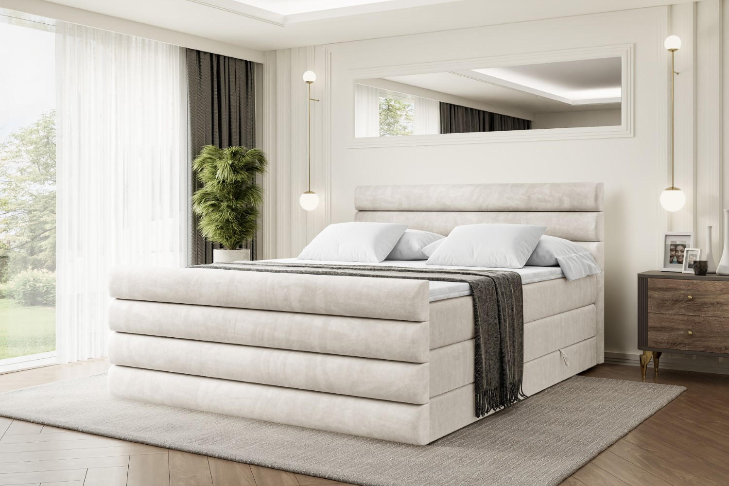 BOXSPRINGBETT CELESTIA-Z KING - 200x200 - H3/H4 - Creme - Creme, Holzwerkstoff (200/200cm) - ALTDECOR