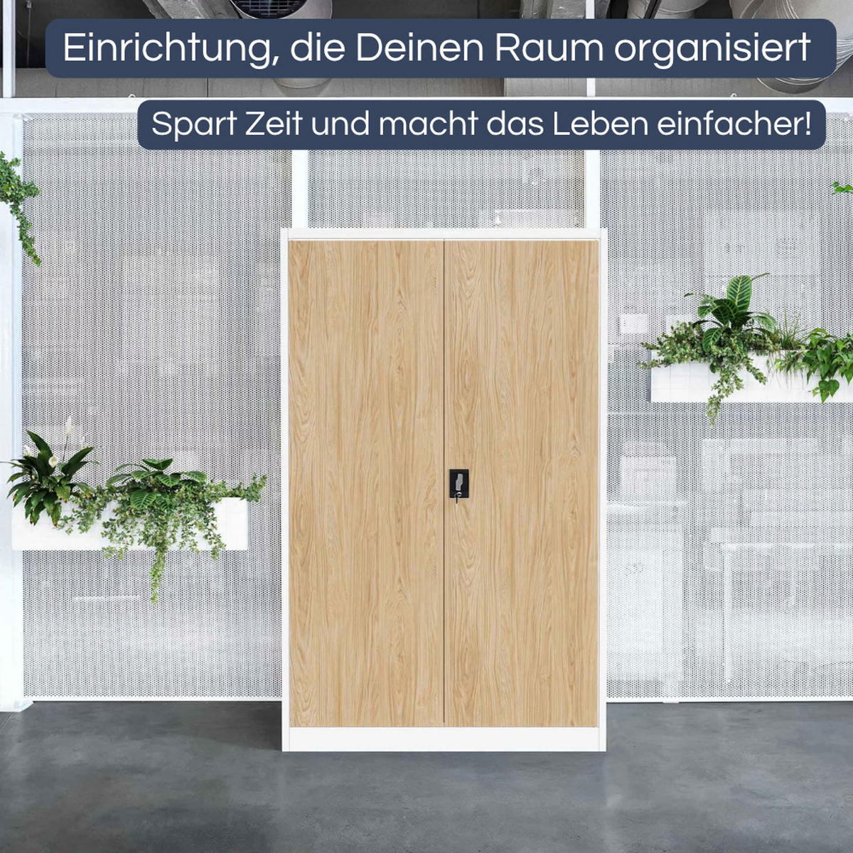 AKTENSCHRANK abschließbar KADO Flügeltüren 185x115x40cm Weiß-Sonoma Eiche - Weiß, Metall (115/185/40cm) - DELUKE